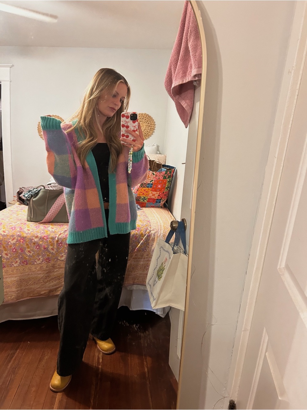 Pastel Check Knit Cardigan Sweater - Multicolor